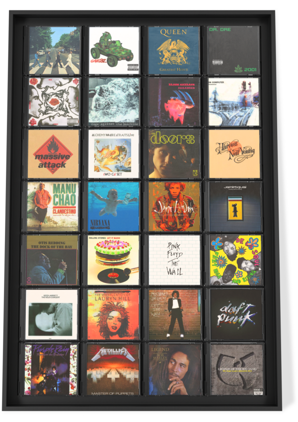 Cadre cd noir, 28 cd, posé au sol